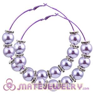 80mm Purple Basketball Wives Hoop Earrings With ABS Pearl Beads 