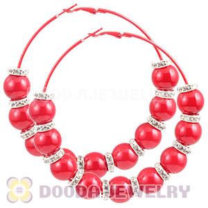 80mm Red Basketball Wives Hoop Earrings With ABS Pearl Beads 