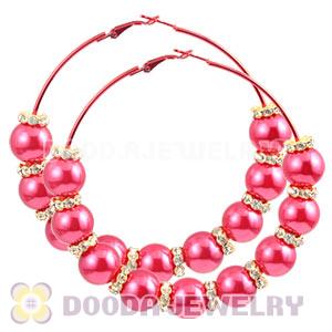 80mm Red Basketball Wives Hoop Earrings With ABS Pearl Beads 