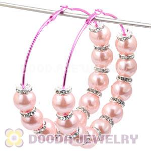 80mm Pink Basketball Wives Hoop Earrings With ABS Pearl Beads 