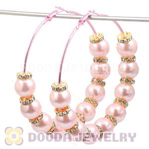 80mm Pink Basketball Wives Hoop Earrings With ABS Pearl Beads 