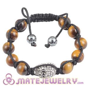 Handmade Bracelets With Tiger Eye And Pave Crystal Skull Bead 