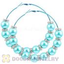 80mm Cyan Basketball Wives Hoop Earrings With ABS Pearl Beads 