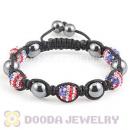 Handmade TresorBeads Bracelets With Pave Crystal Flag Of The USA Beads And Hematite