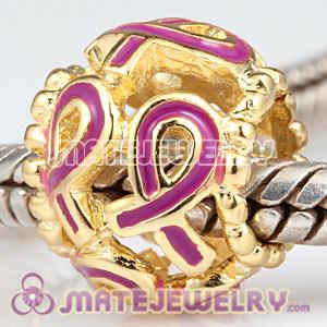 Gold Plated Silver European Pink Ribbon Charm Beads Wholesale