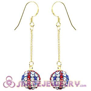 Cheap 10mm Czech Crystal British Flag Bead Gold Plated Silver Dangle Earrings 