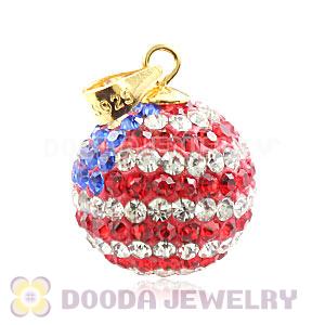 14mm Gold Plated Silver Czech Crystal Flag Of USA Pendants Wholesale
