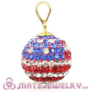 Wholesale 14mm Gold Plated Silver Czech Crystal Flag Of USA Pendants 