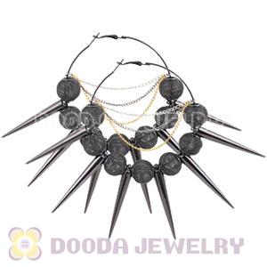 70mm Black Basketball Wives Spike Hoop Earrings Wholesale