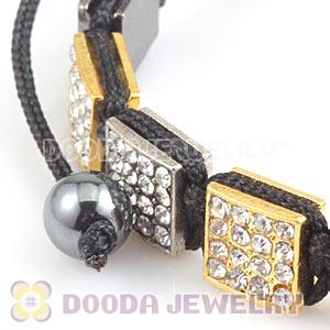 Handmade Pave Crystal Square Alloy Bracelets With Hematite