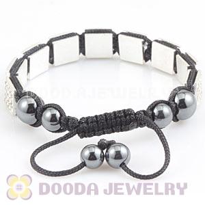 Handmade Pave Crystal Square Alloy Bracelets With Hematite