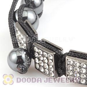 Gun Black Handmade Pave Crystal Square Alloy Bracelets With Hematite