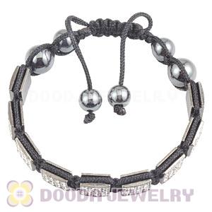 Gun Black Handmade Pave Crystal Square Alloy Bracelets With Hematite