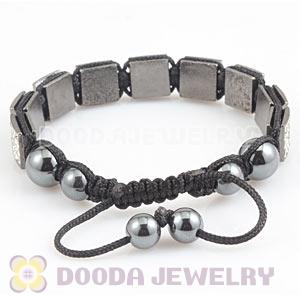Gun Black Handmade Pave Crystal Square Alloy Bracelets With Hematite