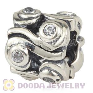 925 Sterling Silver European Ocean Wave Beads With CZ Stones