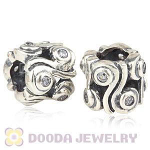 925 Sterling Silver European Ocean Wave Beads With CZ Stones