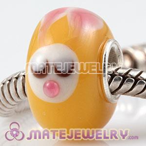 European Handmade Glass Bunny Cuddles Beads In 925 Silver Single Core