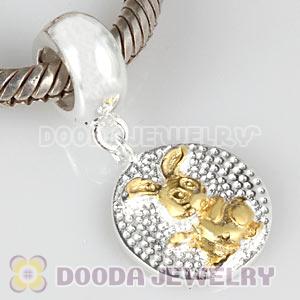 Gold Plated Sterling Silver Chinese Zodiac Rabbit Dangle Charm Bead Wholesale