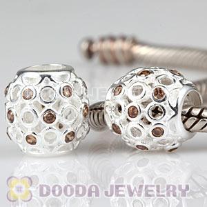 Sterling Silver European Celtic Circles Bead With Brown CZ Stone Wholesale