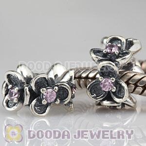 Antique Sterling Silver Wanda Garden Spacer Beads With Pink Stones