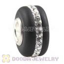 Black Frosted Glass Silver Core Bead With Austrian Crystal For European Bracelet