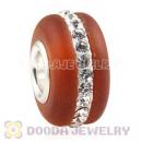 Brown Frosted Glass Silver Core Bead With Austrian Crystal For European Bracelet