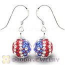 10mm Czech Crystal Flag Of USA Bead Sterling Silver Hook Earrings Wholesale