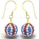 10mm Czech Crystal British Flag Bead Gold Plated Silver Hook Earrings Wholesale