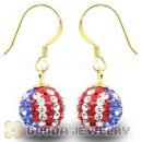 10mm Czech Crystal Flag Of USA Bead Gold Plated Silver Hook Earrings Wholesale
