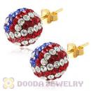 10mm Czech Crystal The Old Glory Bead Gold Plated Silver Stud Earrings Wholesale