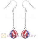 10mm Czech Crystal Flag Of USA Bead Sterling Silver Dangle Earrings Wholesale