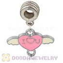 Platinum Plated Alloy Enamel European Heart with Wing Charms Wholesale