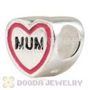 Sterling Silver European Enamel Heart Charm With Mum Writtened For Mother Day