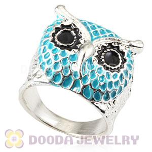 Wholesale 19mm Unisex Silver Plated Enamel Blue Owl Finger Ring 