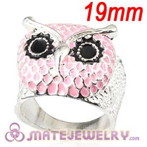 Wholesale 19mm Unisex Silver Plated Enamel Pink Owl Finger Ring 