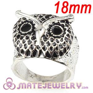 Wholesale 18mm Unisex Silver Plated Enamel Black Owl Finger Ring 
