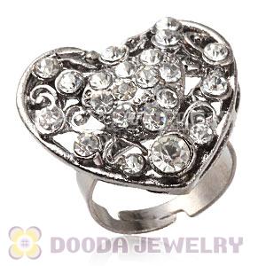 Wholesale Unisex Gun Black Plated White Crystal Heart Finger Ring  