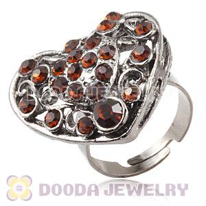 Wholesale Unisex Gun Black Plated Tawny Crystal Heart Finger Ring  
