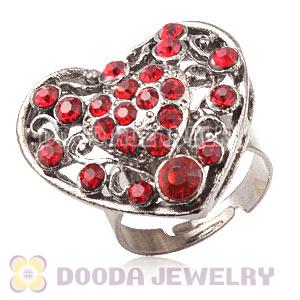 Wholesale Unisex Gun Black Plated Red Crystal Heart Finger Ring  