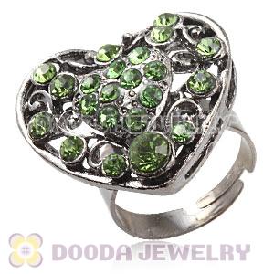 Wholesale Unisex Gun Black Plated Green Crystal Heart Finger Ring  