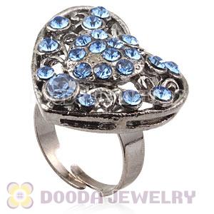 Wholesale Unisex Gun Black Plated Blue Crystal Heart Finger Ring  