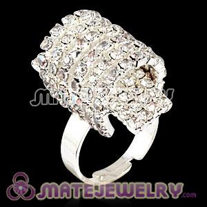 Wholesale Unisex Silver Plated White Crystal Semi Circle Finger Ring  