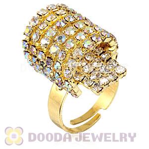 Wholesale Unisex Gold Plated Crystal Semi Circle Finger Ring  