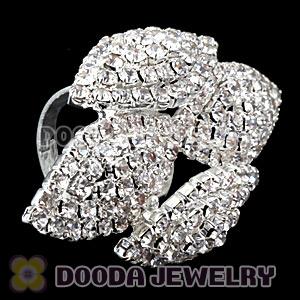 Wholesale Silver Plated White Crystal Flower Ring For Women 