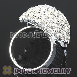 Wholesale Silver Plated Unisex White Crystal Nail Ring 