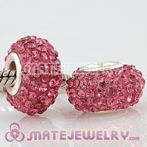 Wholesale European Pink Pave Crystal Bead With Alloy Core