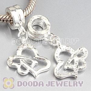 Silver Plated European Heart Dangle Charm Bead With Stone