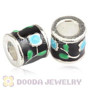 Wholesale Silver Plated European Charm Bead With Enamel Flower 
