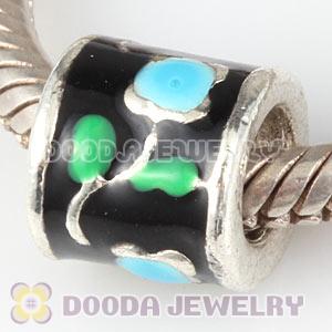 Wholesale Silver Plated European Charm Bead With Enamel Flower 