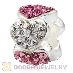  925 Sterling Silver Heart Charm Beads With Austrian Crystal Wholesale 